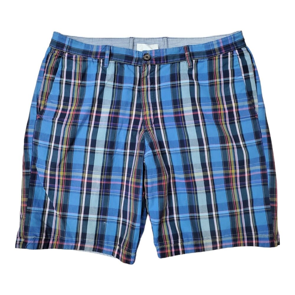 TOMMY BAHAMA Shorts Mens 36 Blue Tartan Plaid REVERSIBLE Chino Outdoor Casual